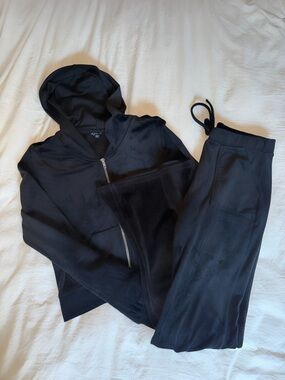 Black Velvet Zip Hoodie & Flare Sweatpants set